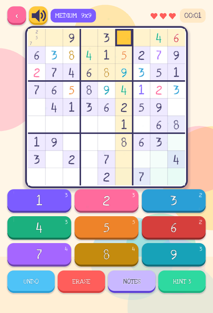 The 9x9 board with the number pad and action bar
